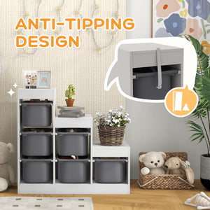 Qaba 3 Layers Toy Storage Organizer Kids Bookshelf Children Toy Storage w/ 6 Plastic Bins