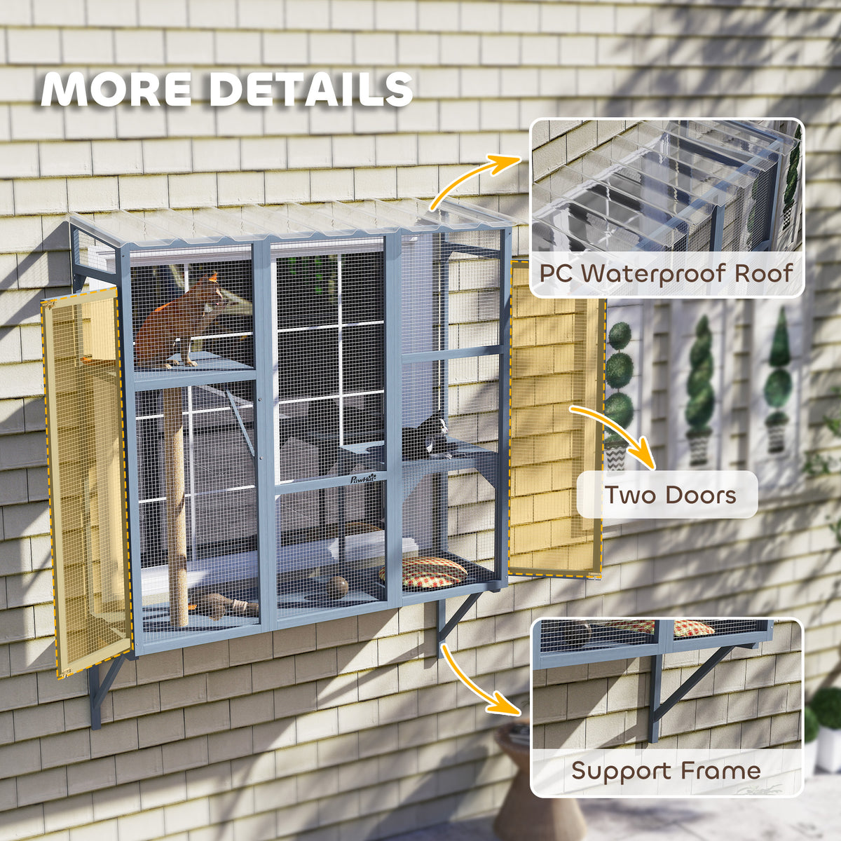 Wooden Catio Outdoor, Cat Window Box Enclosure for 2-3 Large Cats with 2 Jumping Platforms & Scratching – view 5