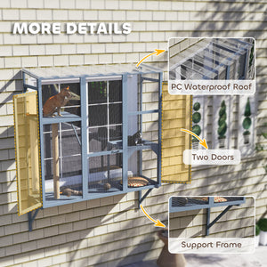 Wooden Catio Outdoor, Cat Window Box Enclosure for 2-3 Large Cats with 2 Jumping Platforms & Scratching – view 5