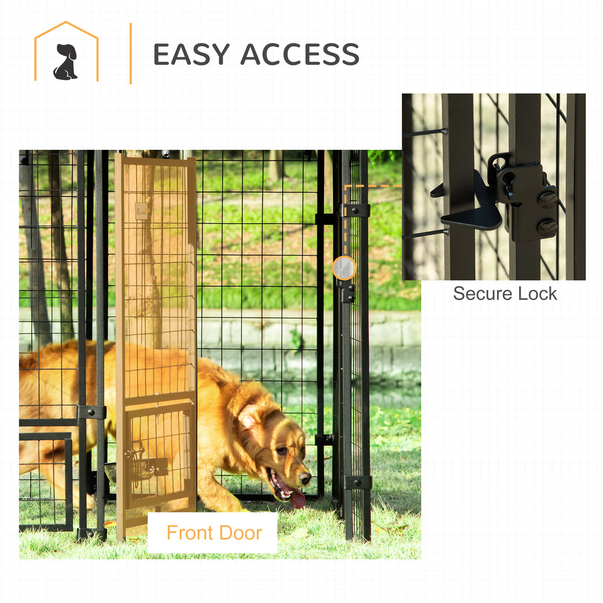 Outdoor Dog Kennel, Lockable Pet Playpen Crate, Welded Wire Steel Fence, Rotating Bowl Holders, Red