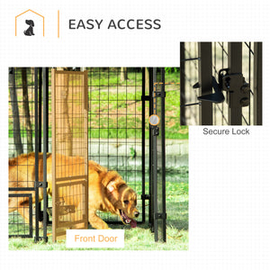 Outdoor Dog Kennel, Lockable Pet Playpen Crate, Welded Wire Steel Fence, Rotating Bowl Holders, Red
