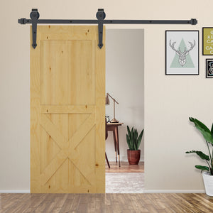 6.6FT Sliding Barn Door Track Kit, Heavy Duty Barn Door Hardware Kit, Fit 39" Wide Door Panel (J Shape Hanger), Brown
