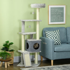 57.5" Cat Tree with Scratching Posts, Large Cat Tower for Indoor Cats with Bed, House, Toys, Grey