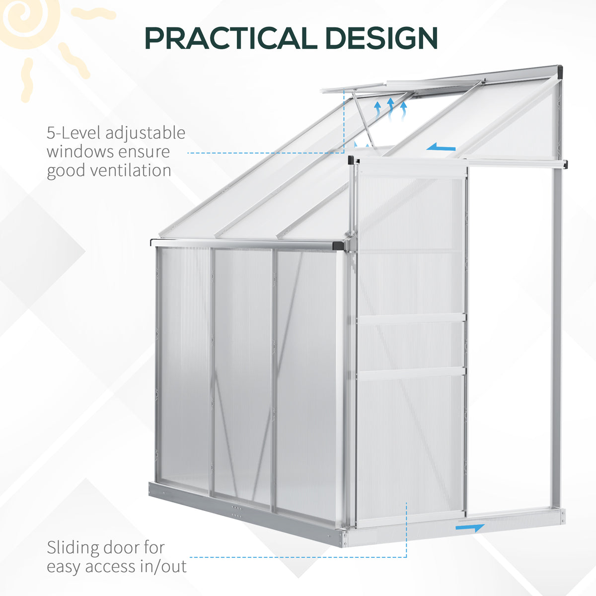 6' x 4' Aluminum Lean-to Greenhouse Polycarbonate Walk-in Garden Greenhouse with Adjustable Roof Vent – view 4