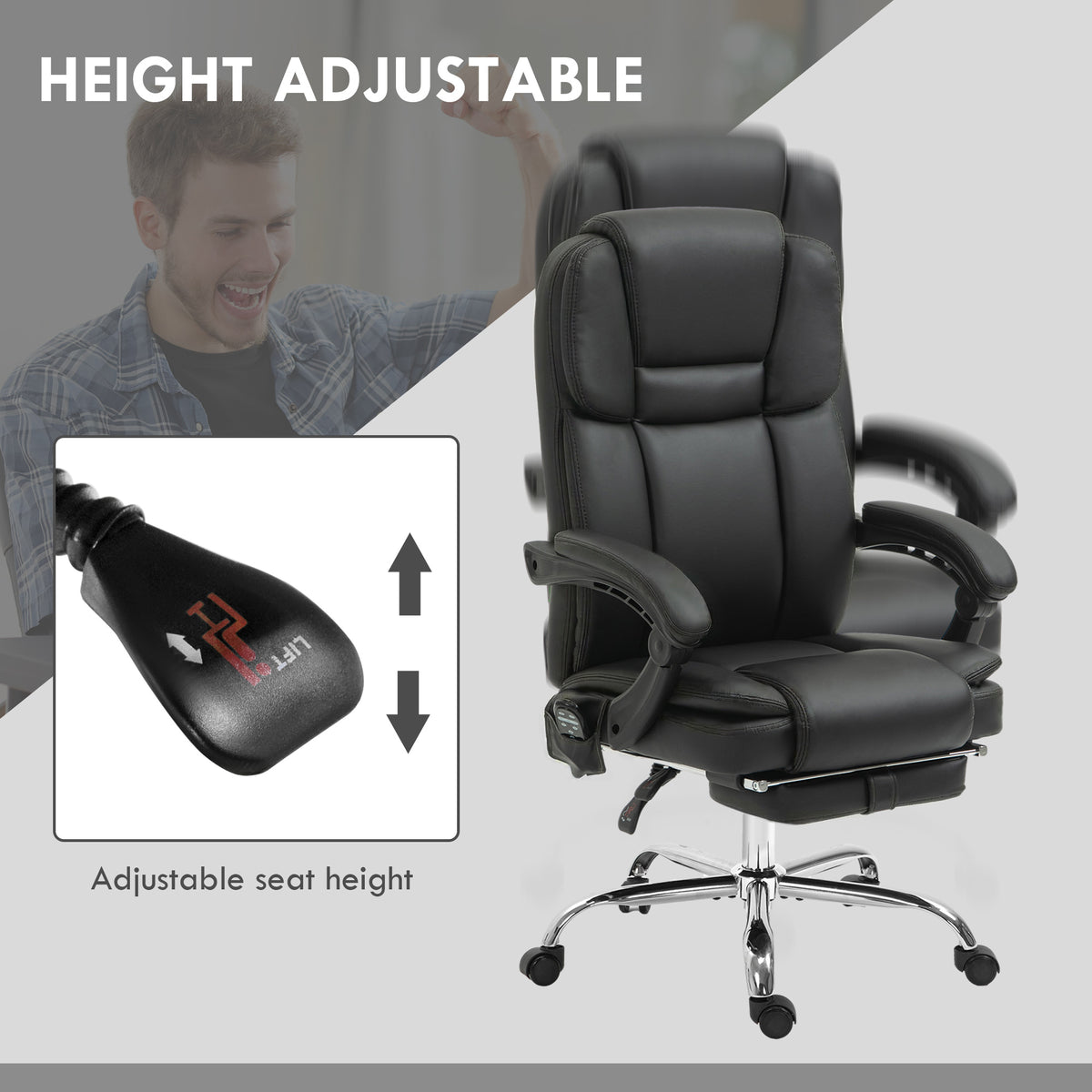 Massage Office Chair, Reclining Executive Office Chair with 6-Point Vibration, Footrest and High Back, Black – view 4