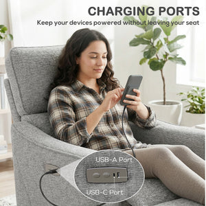 Power Recliner Chair, Chenille Upholstered Recliner Chair with USB Ports, Footrest, Dark Grey – view 13