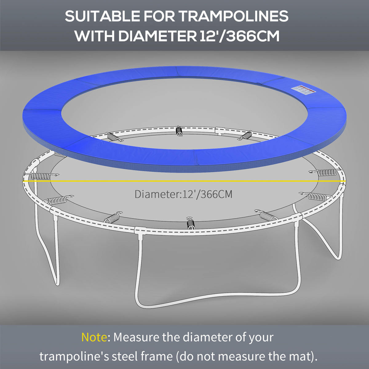 12ft Trampoline Pad, Trampoline Replacement Safety Pad Mat Spring Cover, Water-Resistant, UV-Resistant, Tear-Resistant Edge Protection, No Holes for Pole, Blue