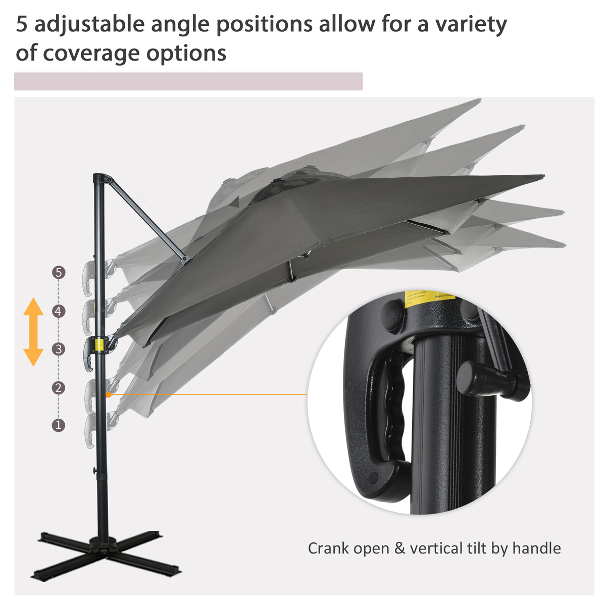 8' x 8' Square Patio Hanging Offset Umbrella with 360° Rotation – view 16