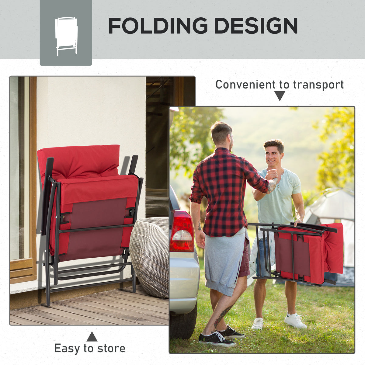 Set of 2 Outdoor Folding Chairs with Adjustable Backrest, Padded Camping Chairs for Outdoor Events, Grey – view 11