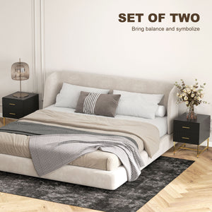 2 Pieces Nightstands with Storage, Modern Bedside Tables with 2 Fluted Drawers and Gold Legs for Bedroom – view 3