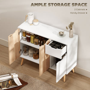 35" Sideboard Storage Cabinet with Drawer, White and Nature Wood