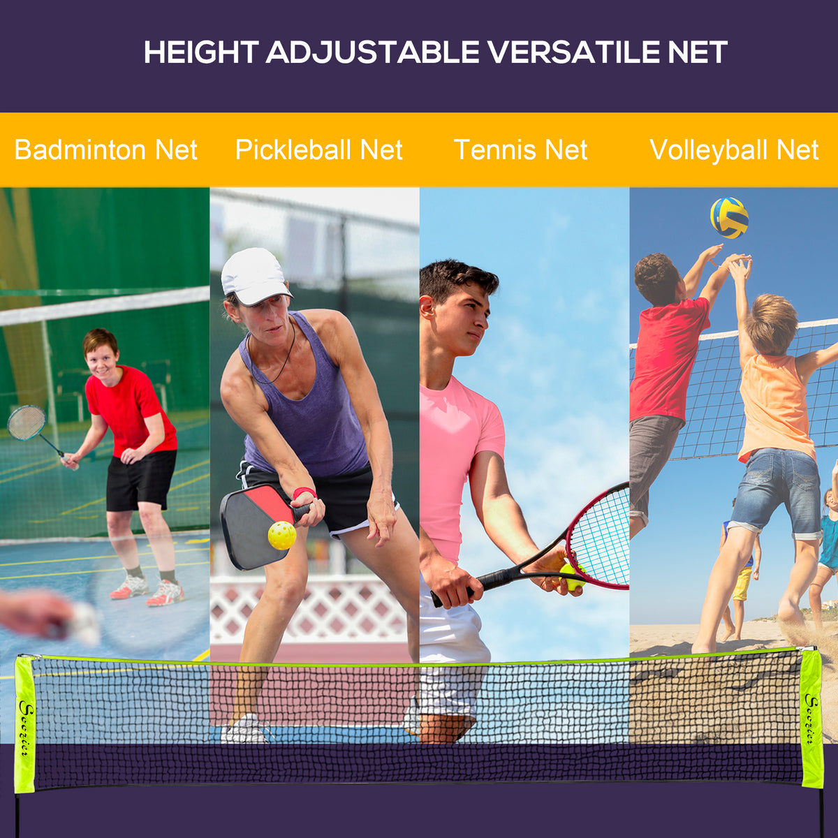 Soozier 10ft Badminton Net, Height Adjustable Outdoor Sports Net with Carry Bag, for Tennis, Pickleball and Volleyball