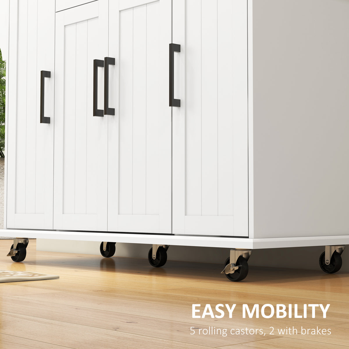 Modern Rolling Kitchen Island Cart with Drawers, Natural Wood Top, Towel Rack, Door Storage Cabinet, Black – view 20