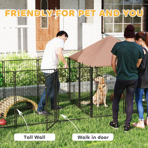 Outdoor Dog Kennel with Rotating and Adjustable Height Bowls, Waterproof UV-Resistant Cover, 11.3' x 4.7' x 5.1'
