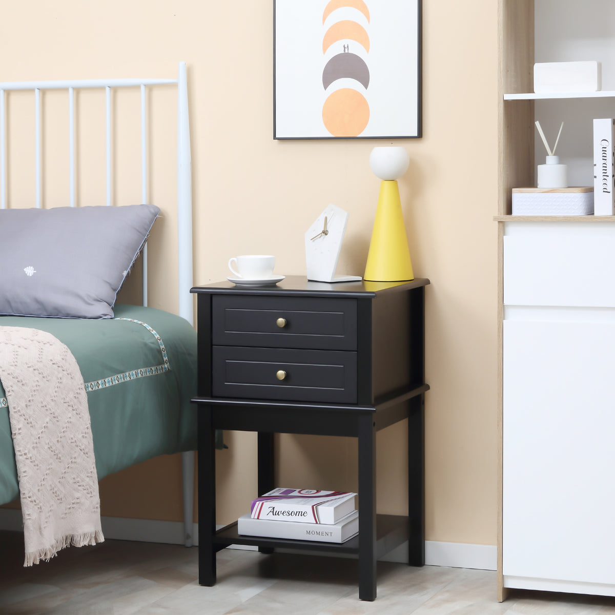 Modern Sofa Side Table, Accent End Table with Drawers and Storage Shelf – view 4