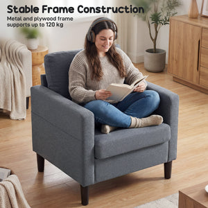 Accent Chair Upholstered Modern Armchair for Living Room with Thick Padded Seat and Armrests Dark Grey