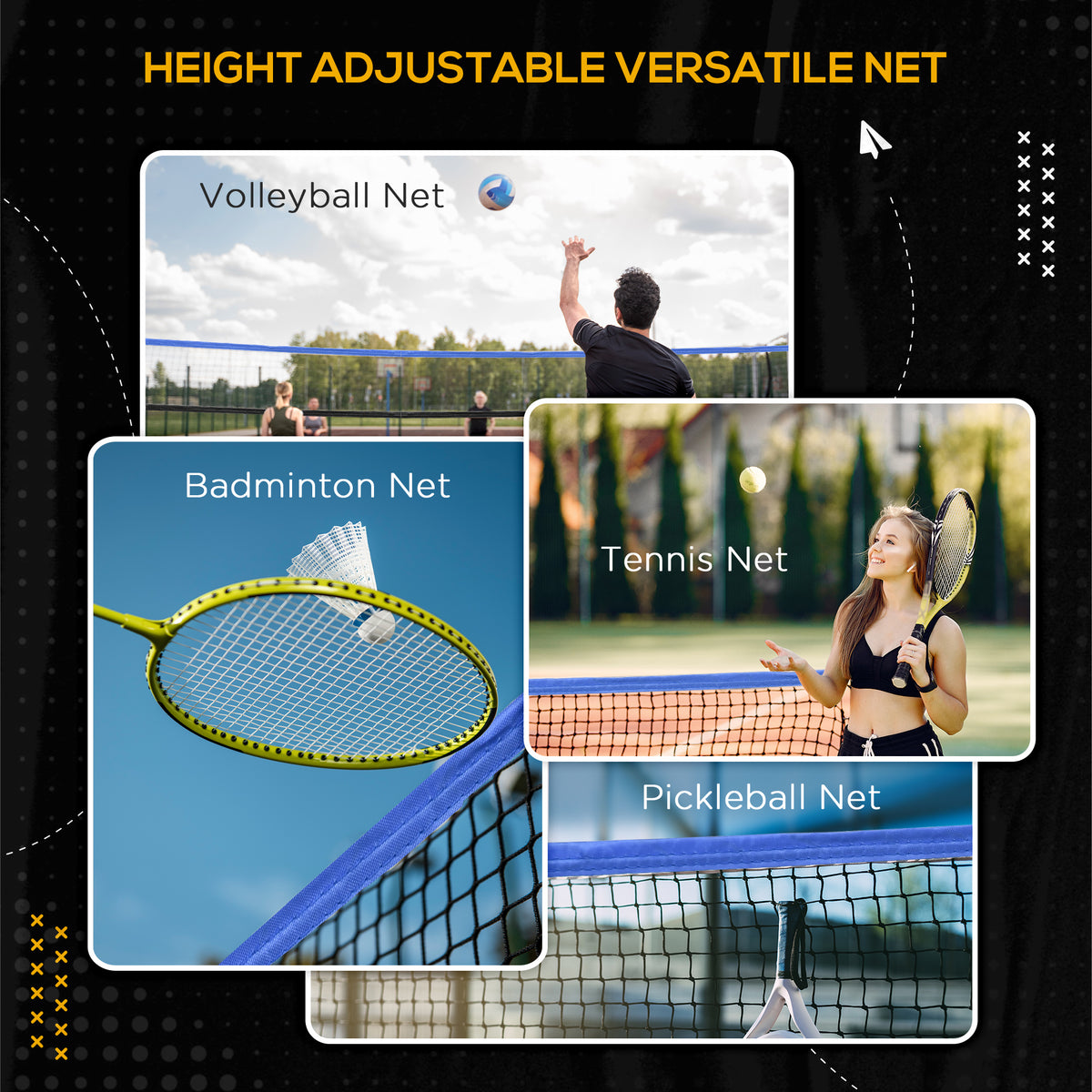 Soozier 10ft Badminton Net, Height Adjustable Outdoor Sports Net with Carry Bag, for Tennis, Pickleball and Volleyball