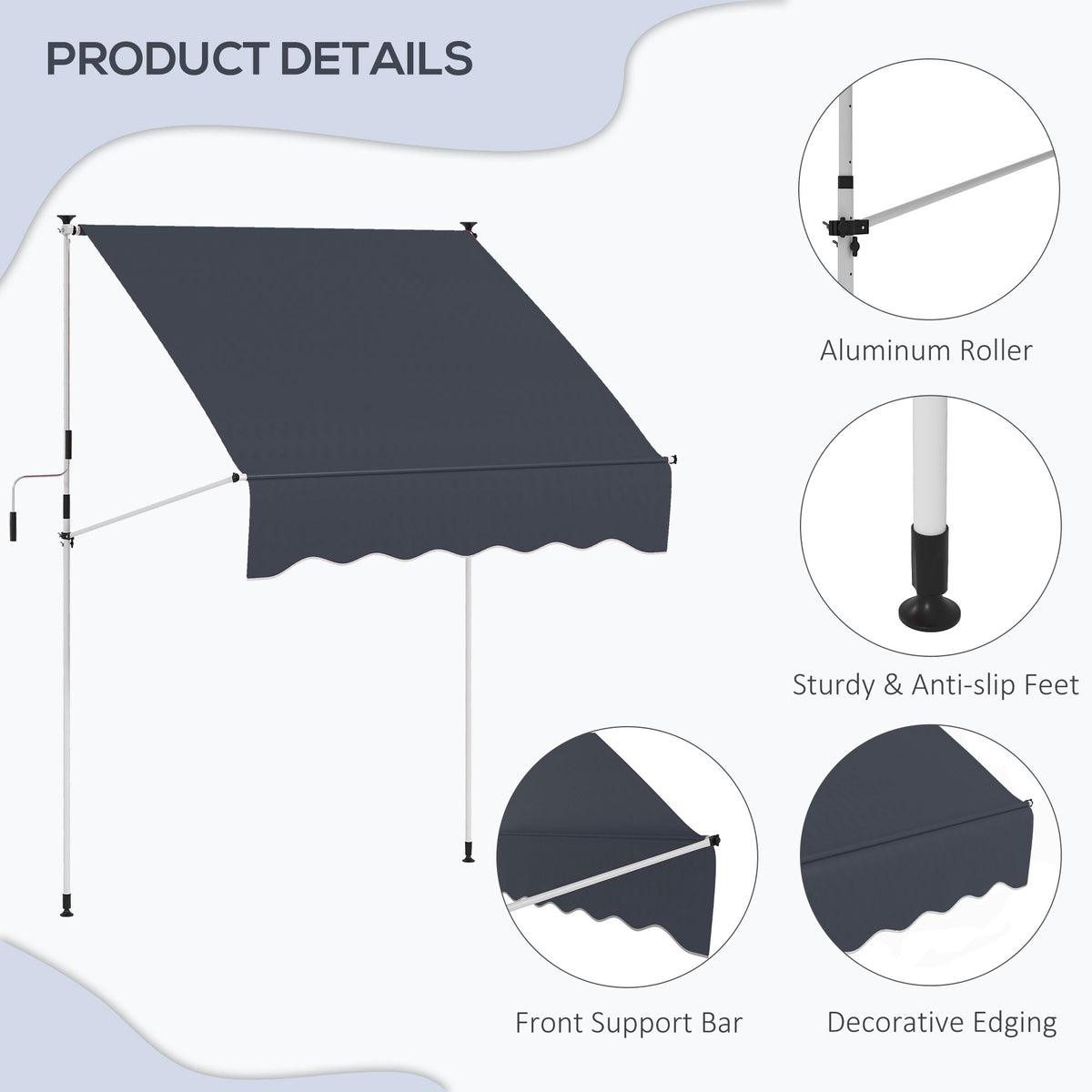 6.6'x5' Manual Retractable Patio Awning Sun Shelter Window Door Deck Canopy, Water Resistant UV Protector – view 6