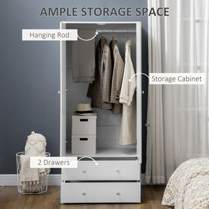 Modern Wardrobe Closet Armoire with 2 Drawers and Hanging Rod, Clothes Storage Organizer for Bedroom, Grey – view 10