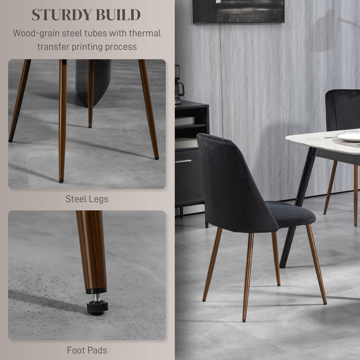 Upholstered Dining Chairs Set of 4, Velvet Accent Chair with Back and Wood-grain Steel Leg for Kitchen – view 11