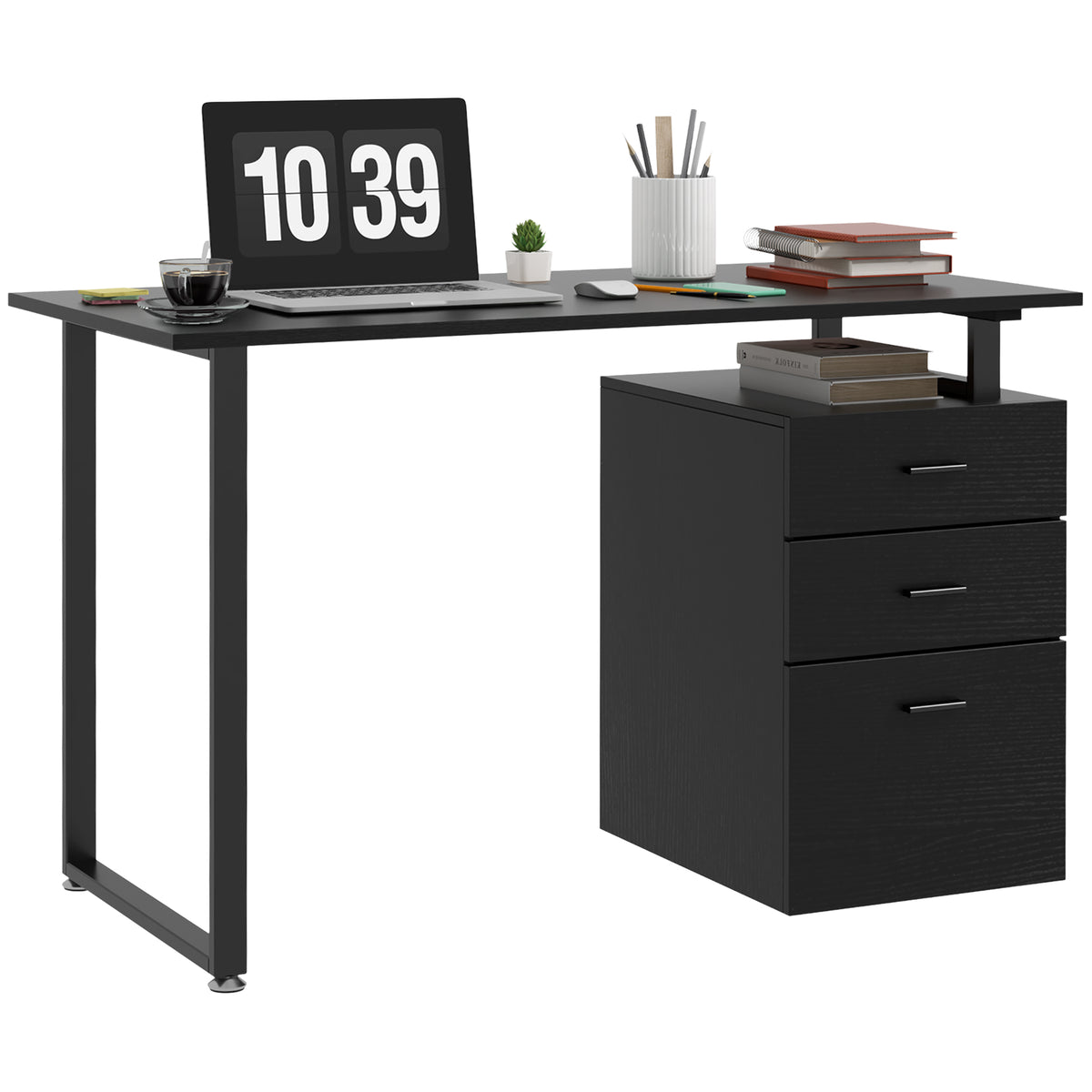 47" Computer Desk Writing Table Workstation with Multi-Use Reversible File Drawers Metal Frame Home Office – view 2