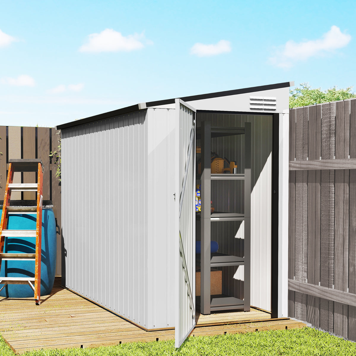 4' x 8' Outdoor Storage Shed Lean to Shed Outdoor Metal Tool Shed with Lockable Door and Air Vents – view 14