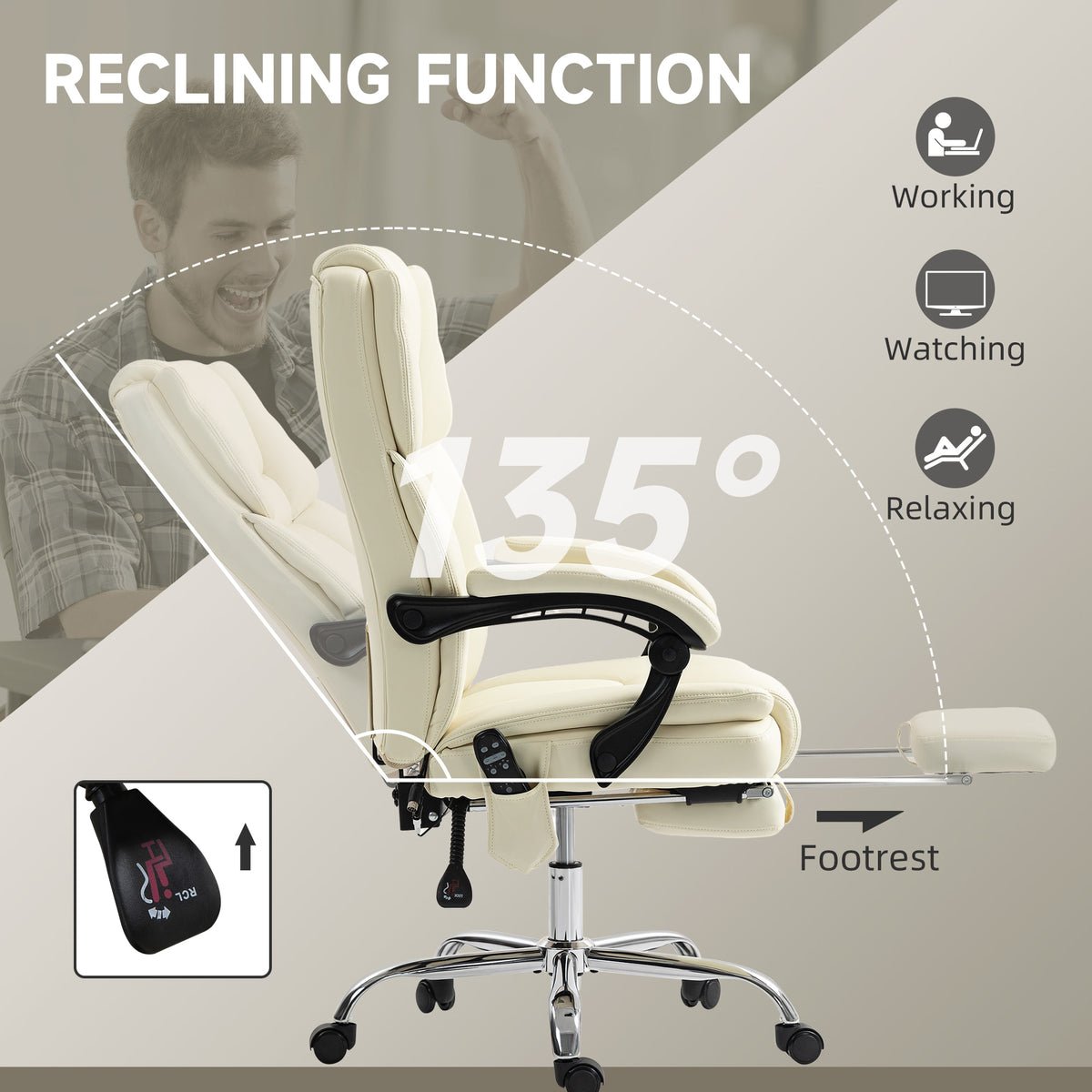 Massage Office Chair, Reclining Executive Office Chair with 6-Point Vibration, Footrest and High Back, Black – view 19