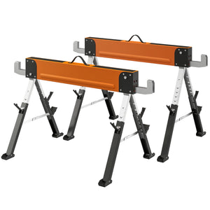 Saw Horses 2 Pack, Folding Heavy Duty Sawhorses with Adjustable Height and 2x6 Bracket, Carry Handle, Orange
