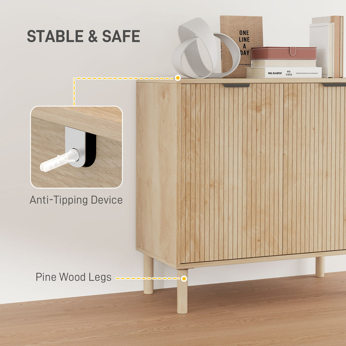Accent Cabinet with Doors & Adjustable Shelf, Freestanding Console Cabinet with Wood Legs, Elevated Base for Living Room, Oak