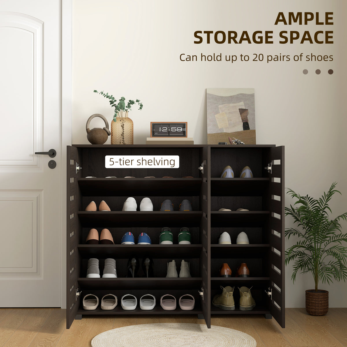 Narrow Shoe Cabinet with Slatted Doors, Adjustable Shelves for 20 Pairs of Shoes – view 8