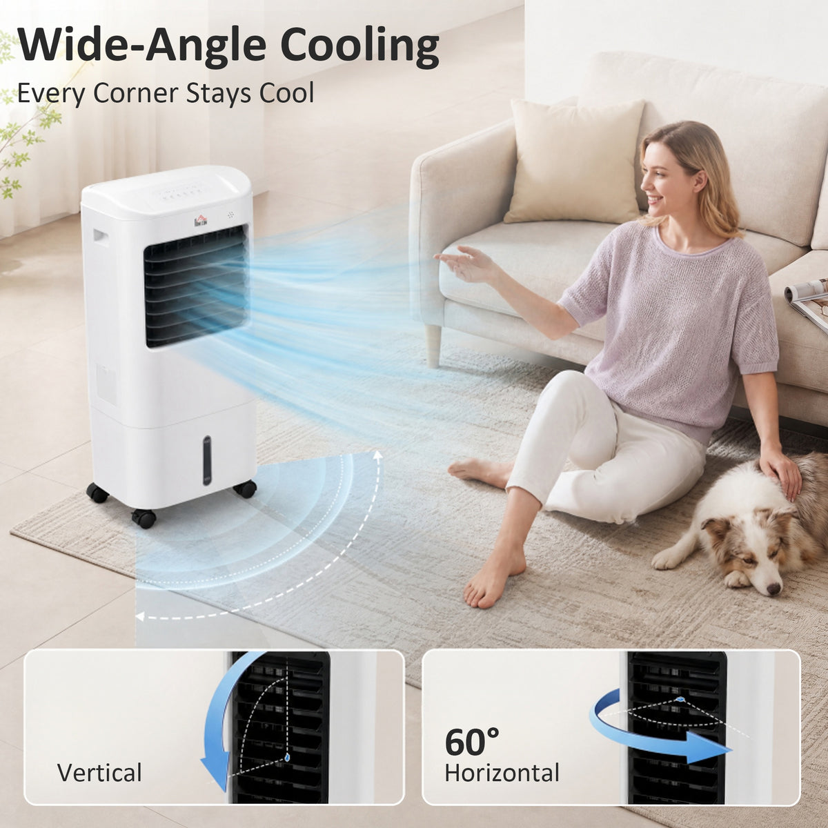 Cooling Fan for Bedroom with Ice Pack, Tower Fan with Remote Control, 3 Modes, 3 Speeds, 7.5H Timer, White