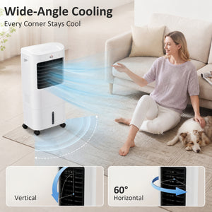 Cooling Fan for Bedroom with Ice Pack, Tower Fan with Remote Control, 3 Modes, 3 Speeds, 7.5H Timer, White