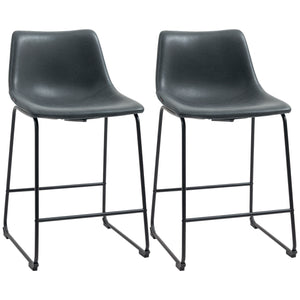 Counter Height Bar Stools Set of 2, Vintage PU Leather Bar Chairs, Kitchen Stool with Footrest, Black