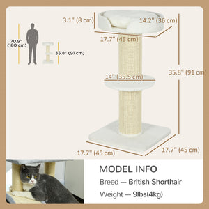 Cat Tree Kitty Tower with Sisal Mat Scratching Post, Cat Bed, Cushion, Perch, 18" x 18" x 36", Brown – view 23