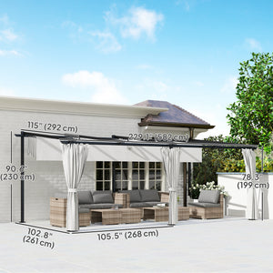 8' x 8.5' Metal Retractable Pergola Canopy with Sidewalls, Outdoor Gazebo UPF30+ Sun Shade Shelter for Garden, Deck