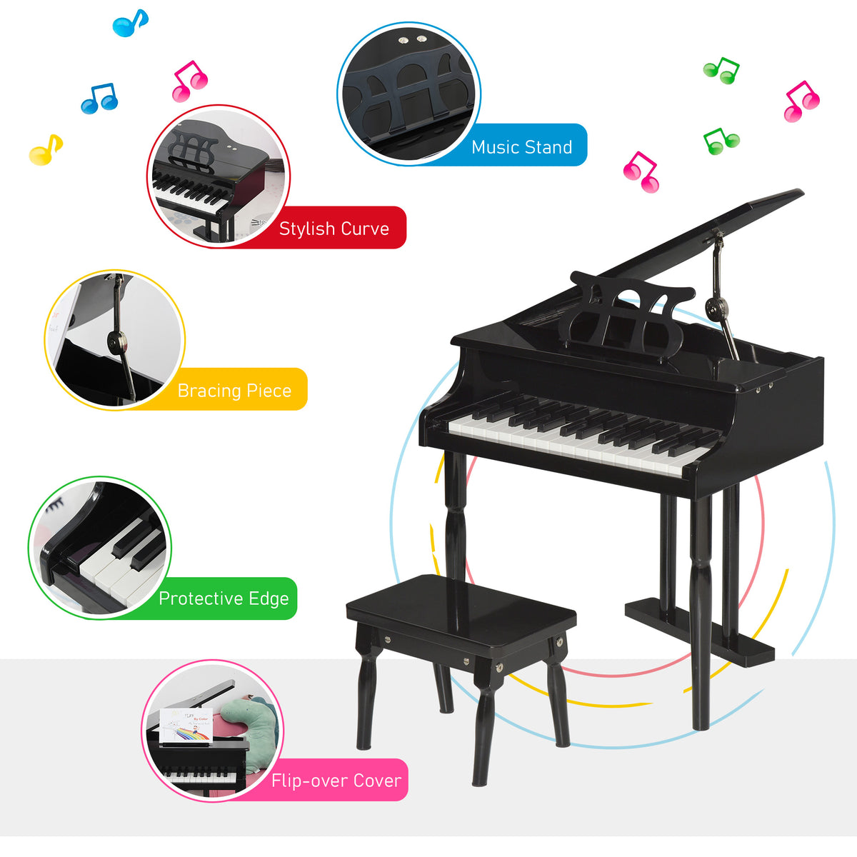 Modern Kids Piano, 30 Keys, Set of 2, Mini Toy for Child, Grand Piano with Music Stand and Bench – view 4