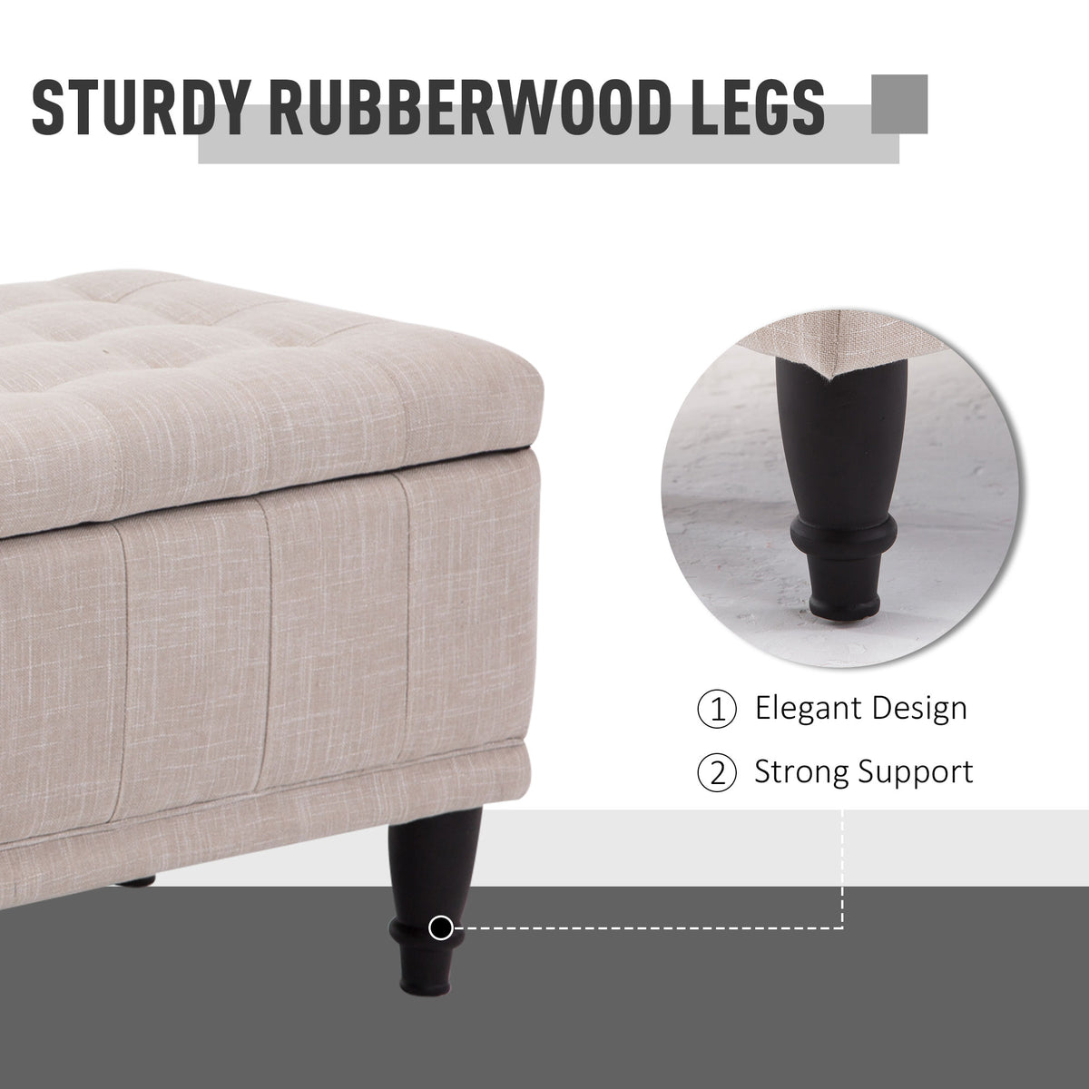Storage Ottoman, Linen Fabric End of Bed Bench with Soft Close Lid – view 8