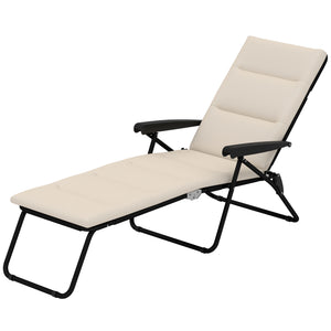 Foldable Lounge Chair, Reclining Patio Sun Lounger with 6-Position Adjustable Back, Blue and White