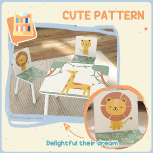Qaba 3-Piece Kids Table and Chair Set with Animal Pattern for Boys and Girls Aged 3-8, Bedroom, Nursery, Playroom