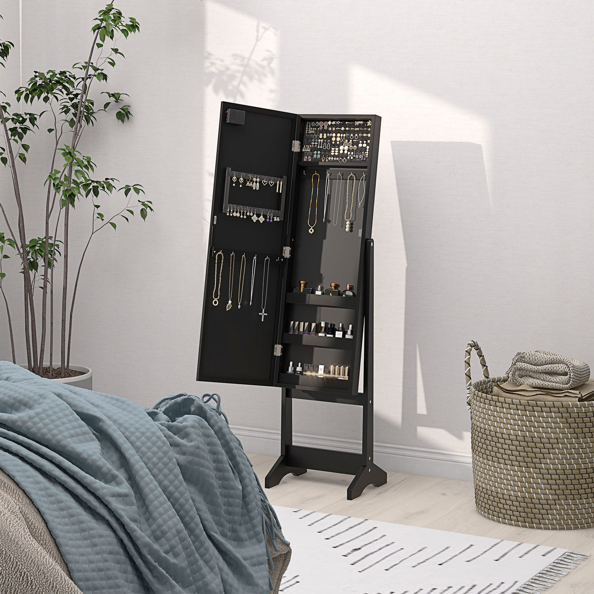 Free Standing Armoire Organizer, Lighted Mirrored Jewelry Cabinet w/ Angle Adjustable & 16 LED Lights Warm – view 28