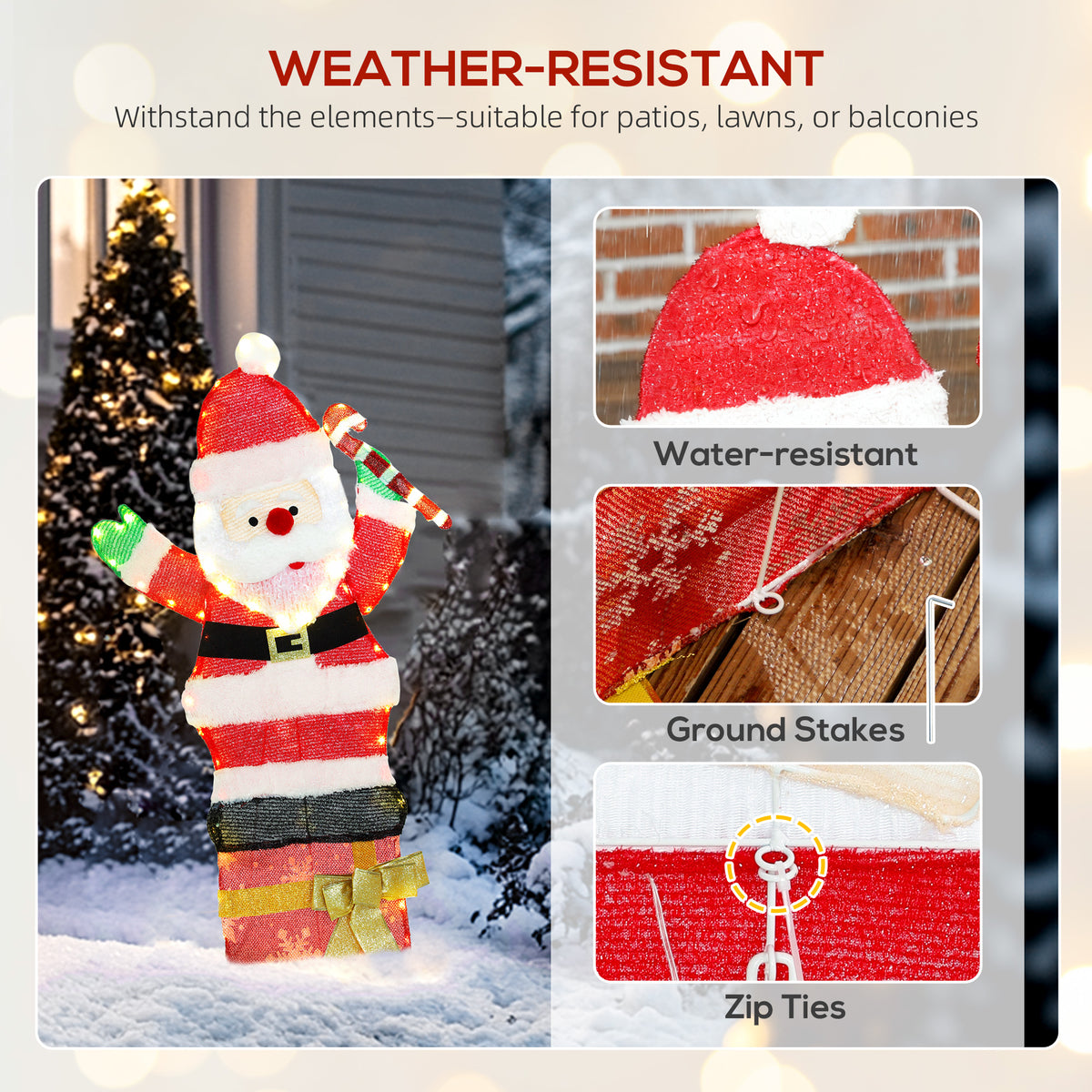 3ft Lighted Santa Claus, Light Up Christmas Decor with 97 LEDs, Stakes and Zip Ties, IP44 Waterproof for Indoor Outdoor