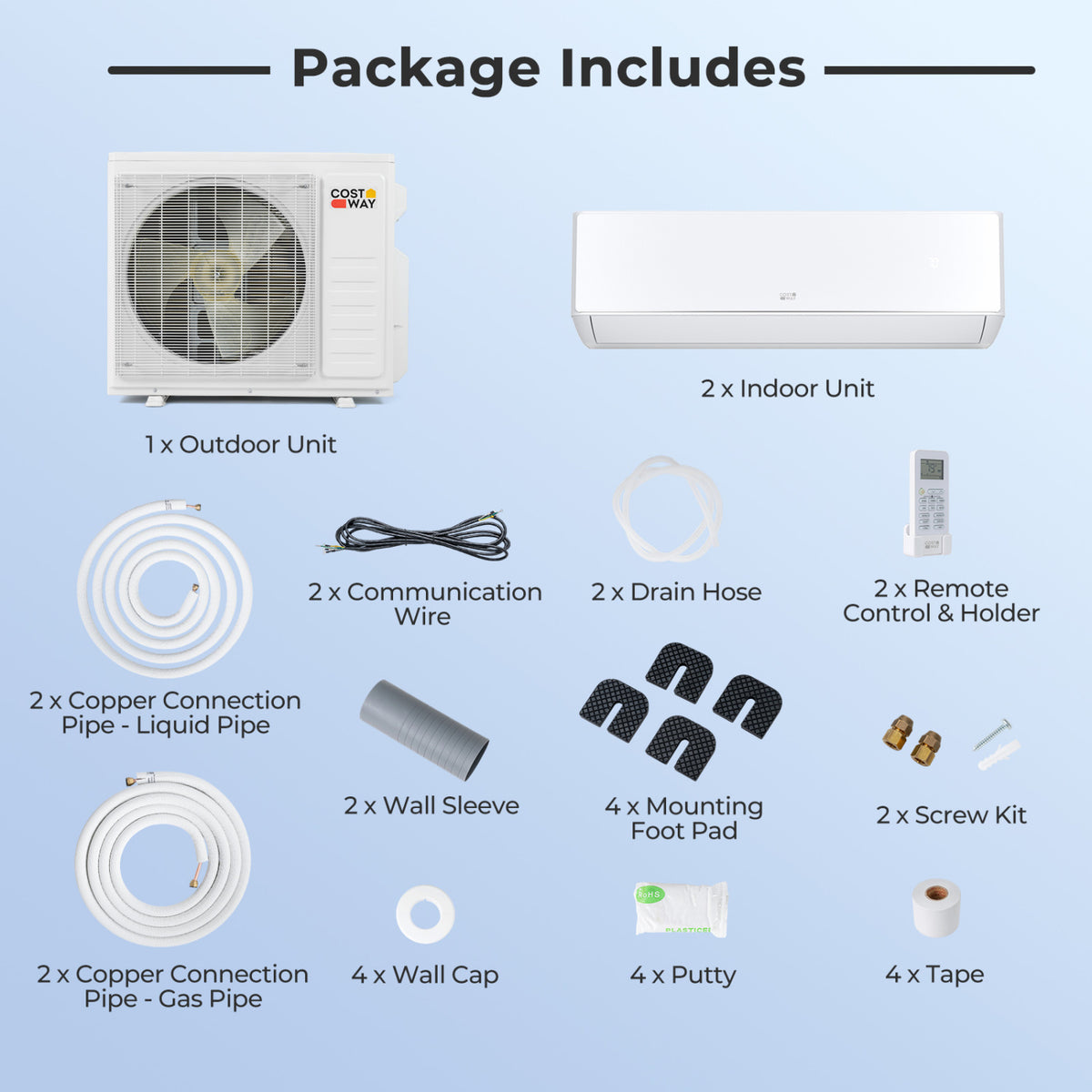 X-Pro 27000 BTU 2 Zone 24 SEER2 Mini Split AC with Heat Pump-9K + 18K view 4