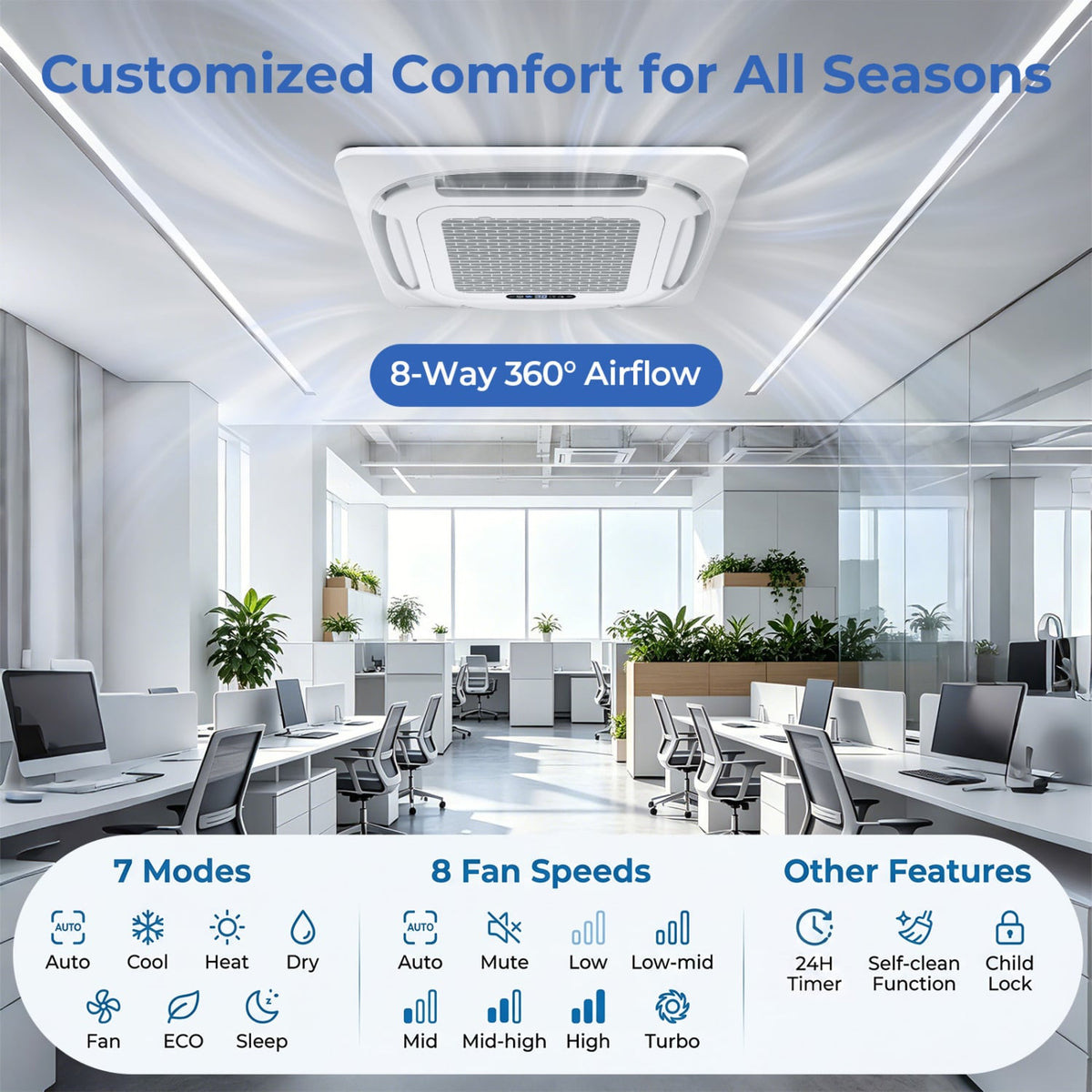 X-Pro 27000 BTU 2 Zone 24 SEER2 Ceiling Cassette Mini Split AC-18K + 18K view 7