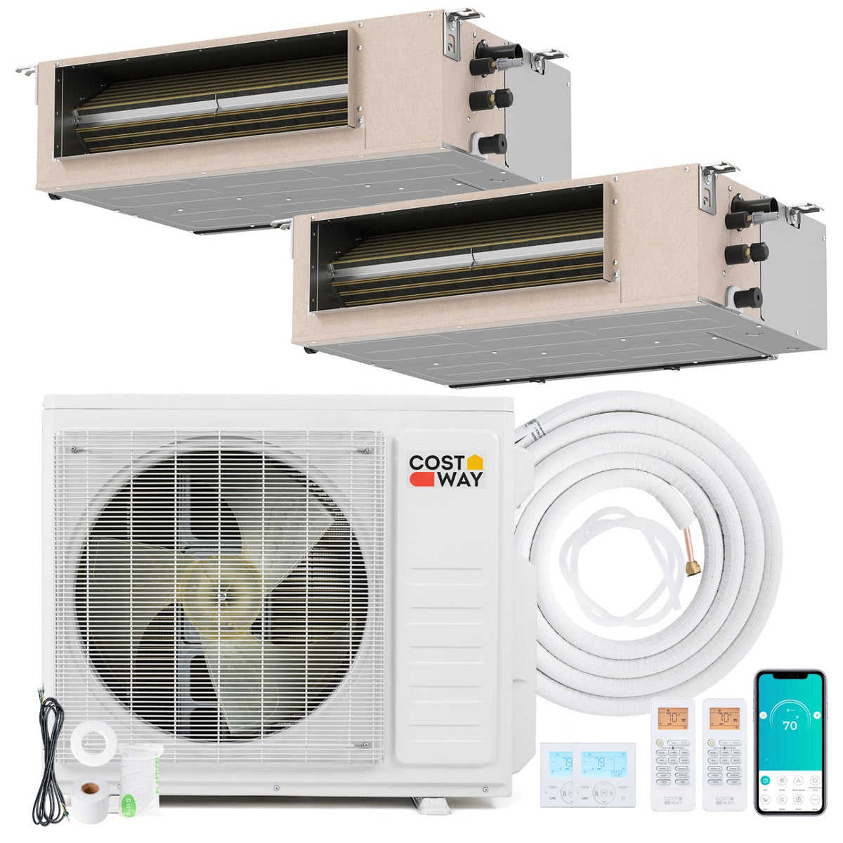 X-Pro 27000 BTU 2 Zone 24 SEER2 Concealed Ducted Mini Split AC-9K + 9K