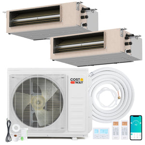 X-Pro 27000 BTU 2 Zone 24 SEER2 Concealed Ducted Mini Split AC-9K + 18K