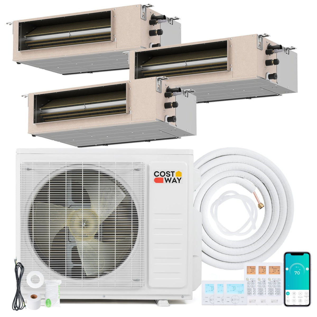 X-Pro 27000 BTU 3 Zone 24 SEER2 Concealed Ducted Mini Split AC-9K + 9K + 9K