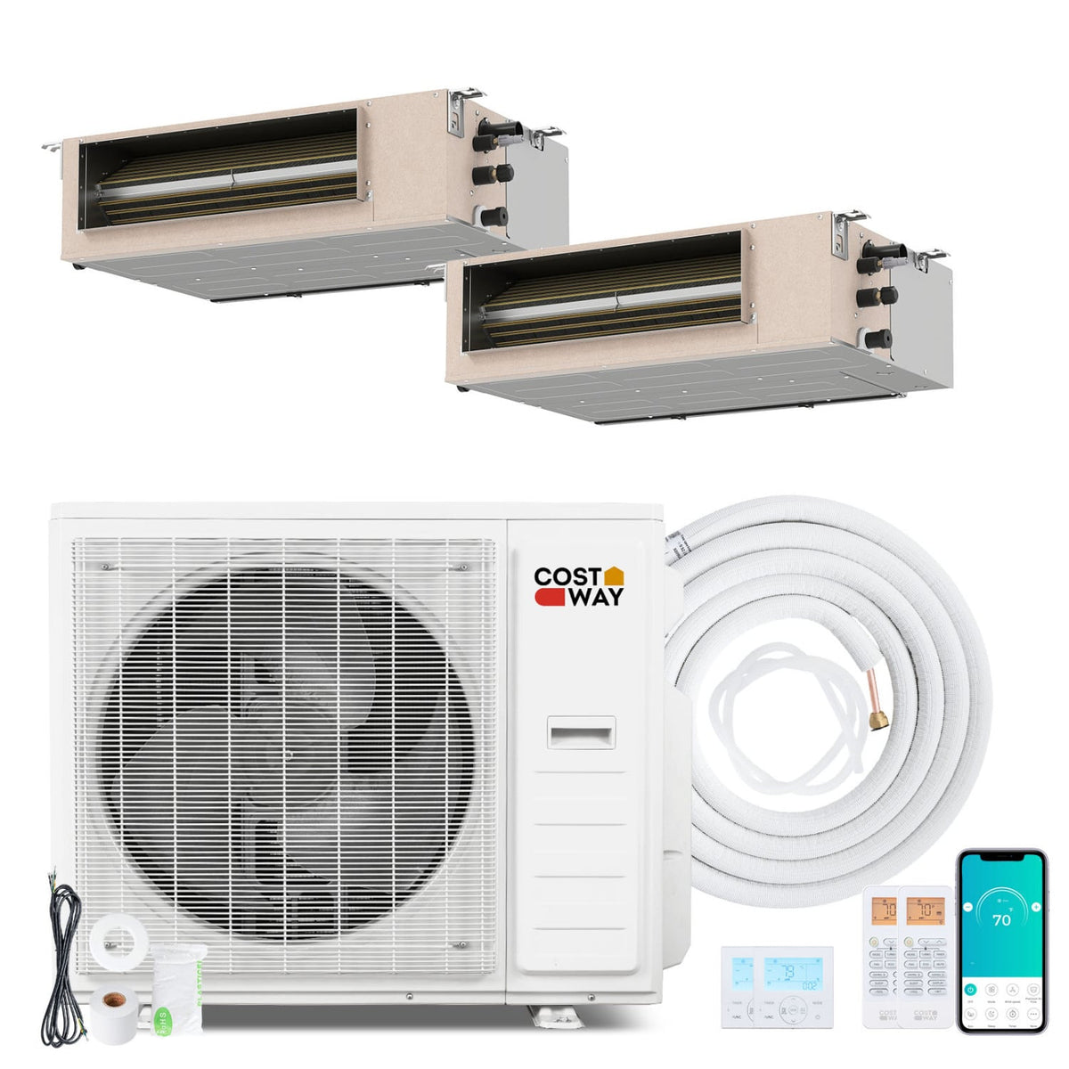 X-Pro 35000 BTU 2 Zone 22.5 SEER2 Concealed Ducted Mini Split AC-12K + 12K