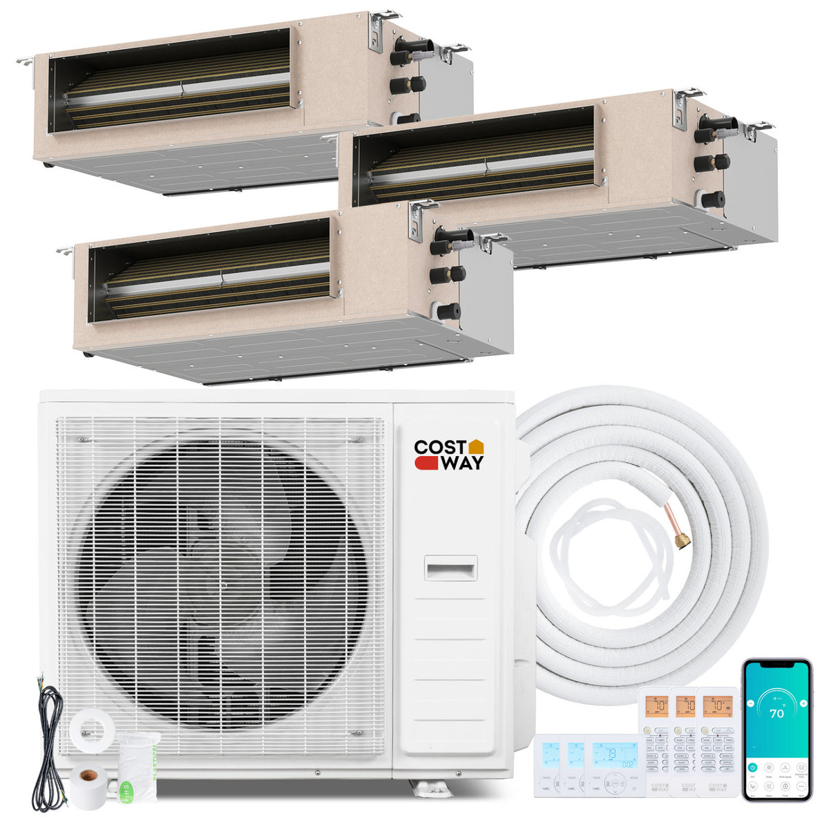 X-Pro 35000 BTU 3 Zone 22.5 SEER2 Concealed Ducted Mini Split AC-9K + 12K+ 12K