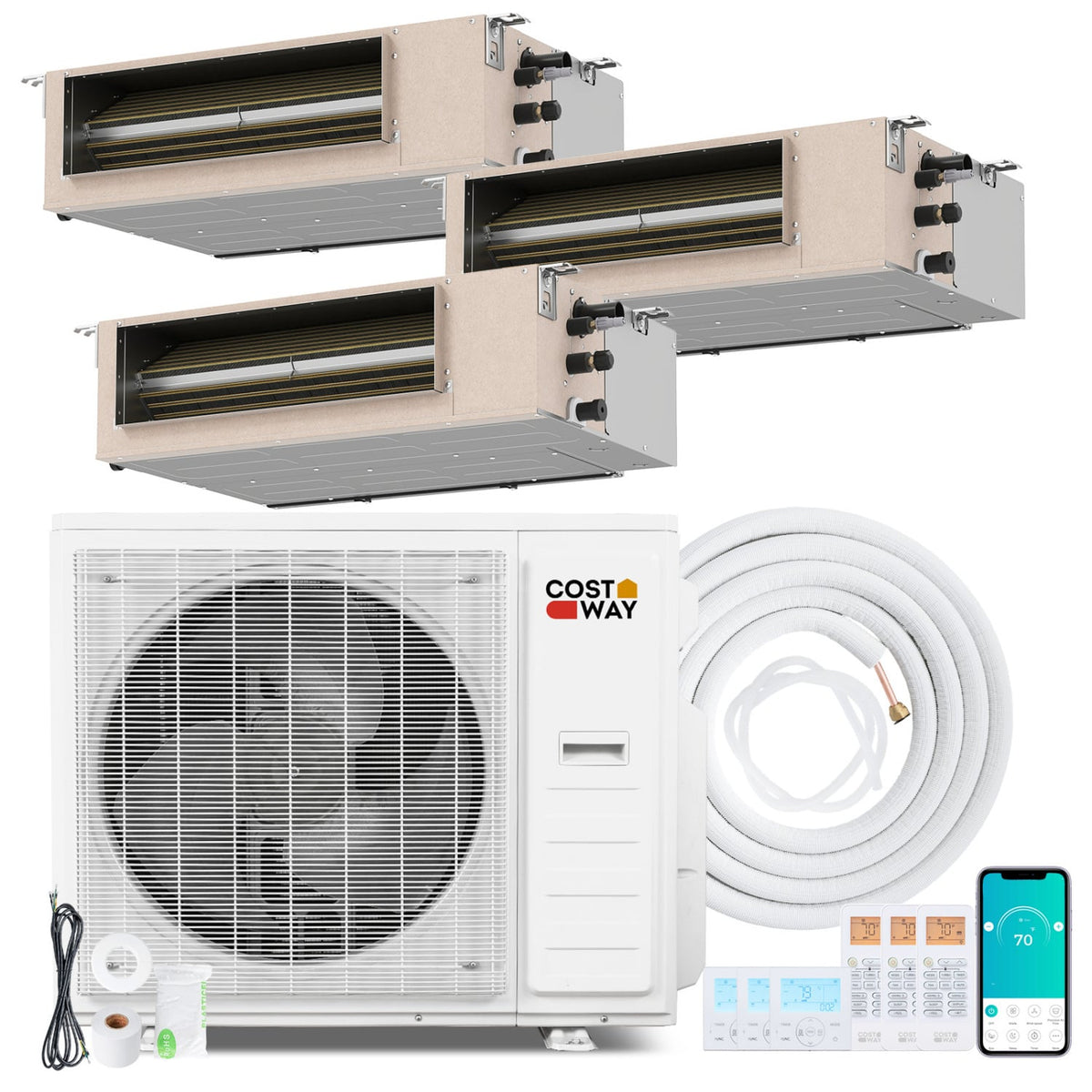 X-Pro 35000 BTU 3 Zone 22.5 SEER2 Concealed Ducted Mini Split AC-12K + 12K + 18K