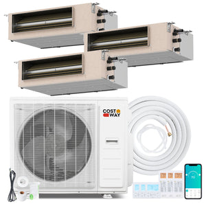 X-Pro 35000 BTU 3 Zone 22.5 SEER2 Concealed Ducted Mini Split AC-12K + 12K + 24K